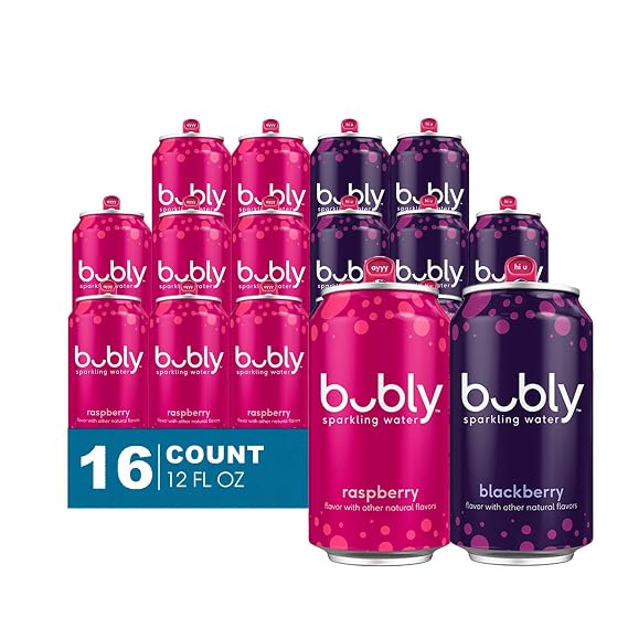 Bubly - Lavinia Essentials Bundle: 16-Pack of Raspberry + Blackberry Flavored Sparkling Water 12 fl oz On-the-Go Aluminum Can + 1 Utility Prop.
