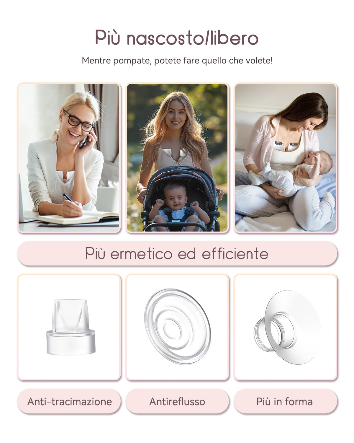 Rivoluzionario Tiralatte Elettrico 202g, KISSBOBO Tiralatte Elettrico Indossabile Con 4 Modalità 12 Livelli, Comfort Ottimale Con Timer 21 mm/24 mm(bianco/2 pezzo)