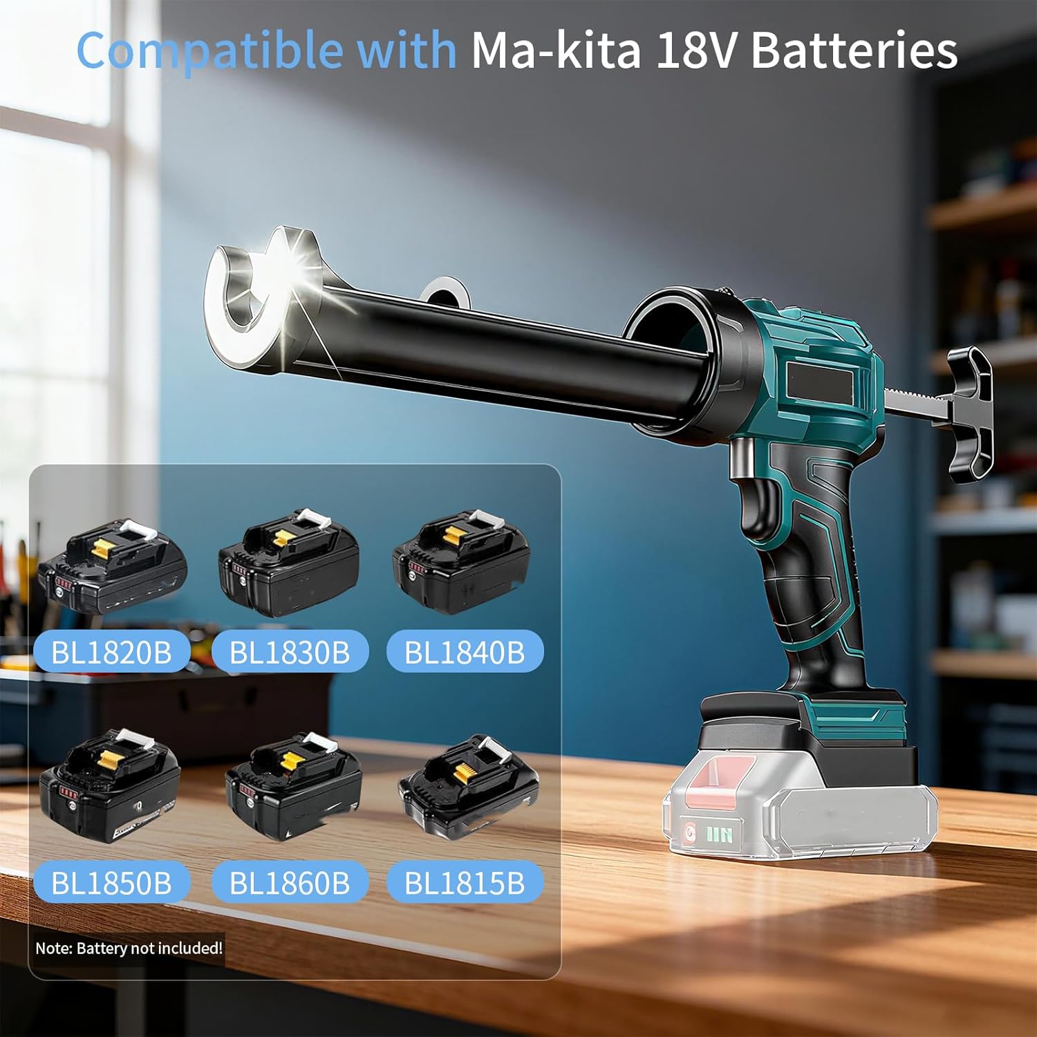 Electric Caulking Gun, 10 OZ Electric Caulk Gun with LED Light, 4 Adjustable Speeds, Auto Retract for Filling, Sealing (Battery Not Included)
