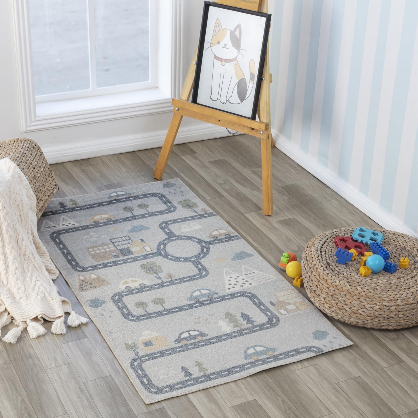 Livabliss Kids Area Rug - Machine Washable - Blue/Grey - 80 x 150 cm