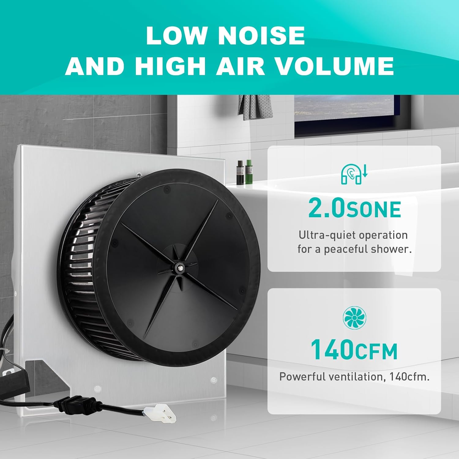 【140CFM】QTN80L QTR080-a Motor Fan Compatible with Broan QTR070,QTR080,QTRN080,QT80L,QTR070L,QTR080F, Compatible with QTR100,QTR110F,QTR100L, S97016621 Bathroom Fan Motor Replacement, 2.0 Sones