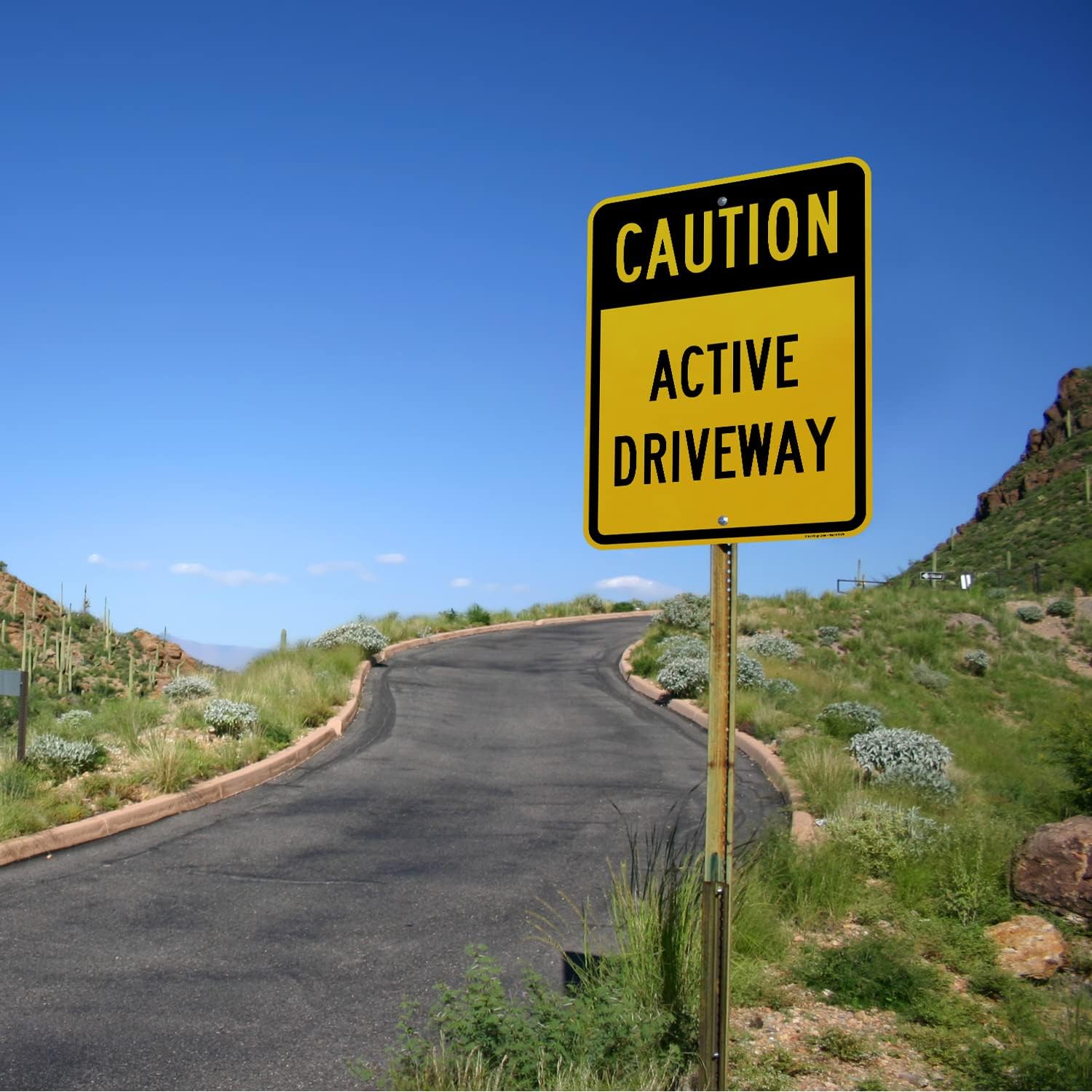 SmartSign - K-5931-AL-18x24 "Caution - Active Driveway" Sign | 18" x 24" Aluminum Black on Yellow