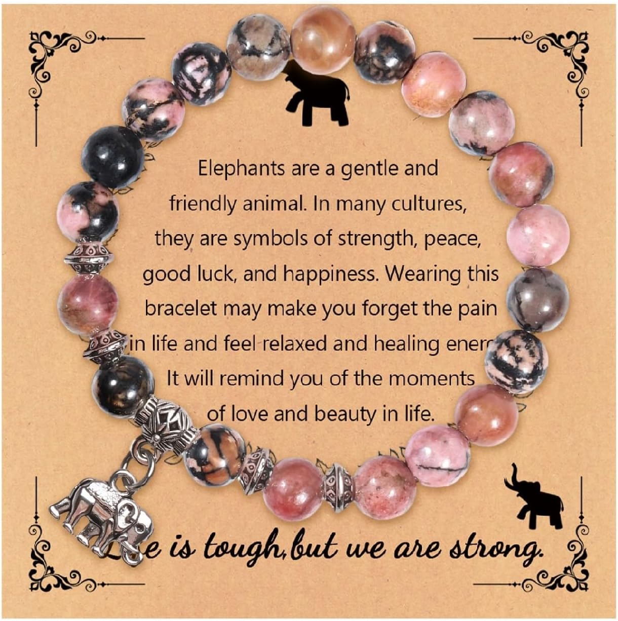 Elephant Farewell Bracelet Gifts for Women,Natural Stone Lucky Elephant Healing Bracelet,Get Well Soon Gifts,Inspirational Gifts for Women Men Teen Girls,Red Grain Stone Elephant Bracelet