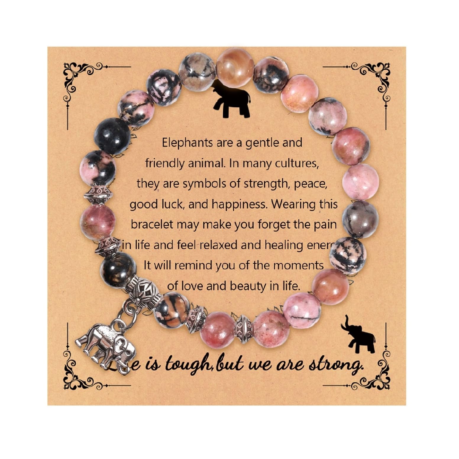 Elephant Farewell Bracelet Gifts for Women,Natural Stone Lucky Elephant Healing Bracelet,Get Well Soon Gifts,Inspirational Gifts for Women Men Teen Girls,Red Grain Stone Elephant Bracelet