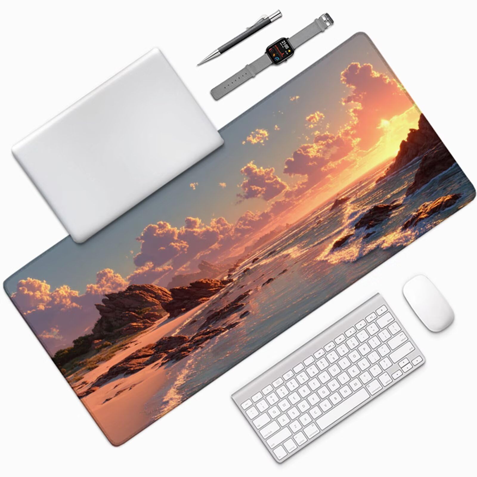 Podkładka pod mysz do gier Sunset T-9812 1200 x 600 x 3 mm, podkładka pod mysz z przeszytą krawędzią, podkładka pod mysz z antypoślizgową gumową podstawą, akcesoria biurowe, podkładka pod klawiaturę