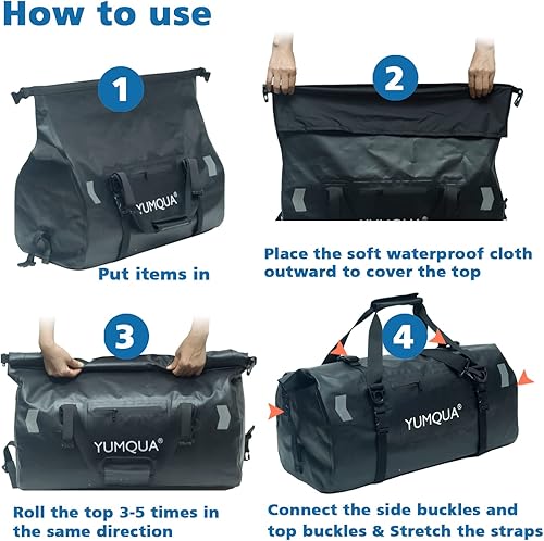 Miniatura 4 de YUMQUA Waterproof Duffel Bag, Motorcycle Duffle Bag, Heavy Duty Roll Top Large Dry Bags Waterproof with Durable Straps & Handle for Travel Outdoor