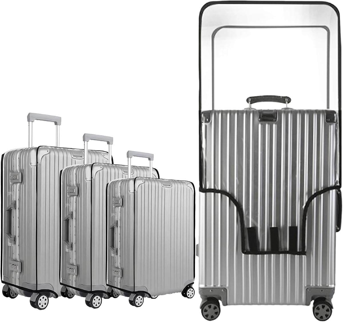 3 Pack Clear Luggage Cover Protectors, TSA Approved Heavy Duty Waterproof PVC Suitcase Covers, Scratch Resistant Travel Protector Fits 20 24 28 Inch Wheeled Hard-Sided Luggage
