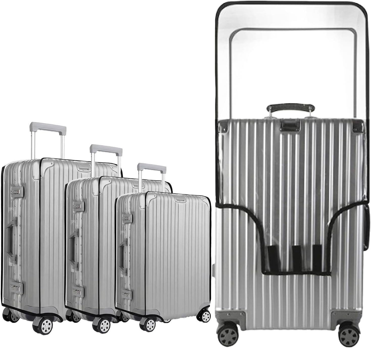 3 Pack Clear Luggage Cover Protectors, TSA Approved Heavy Duty Waterproof PVC Suitcase Covers, Scratch Resistant Travel Protector Fits 20 24 28 Inch Wheeled Hard-Sided Luggage