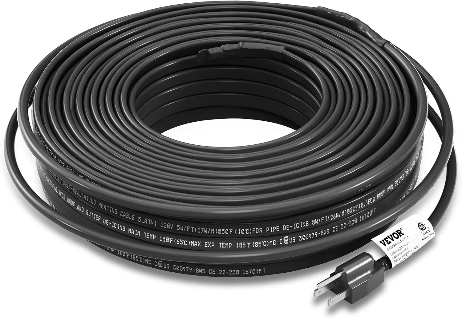 VEVOR SelfRegulating Pipe Heating Cable, 140feet 5W/ft Heat Tape for