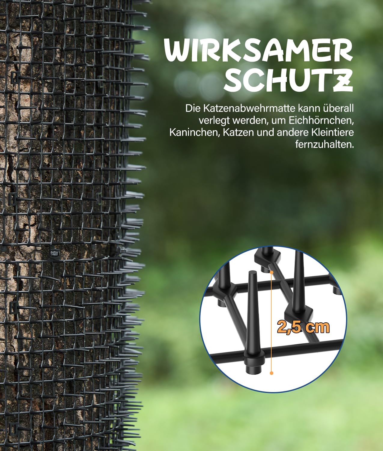 WADEO 4-er Pack Dornengitter gegen Katzen 200 x 30 cm, Katzenabwehr Gitter Set, Tier-Barriere Katzenschreck, Anti-Katzen-Matte mit Spikes für Innen- und Außengärten, mit 32 Gartenheftklammern
