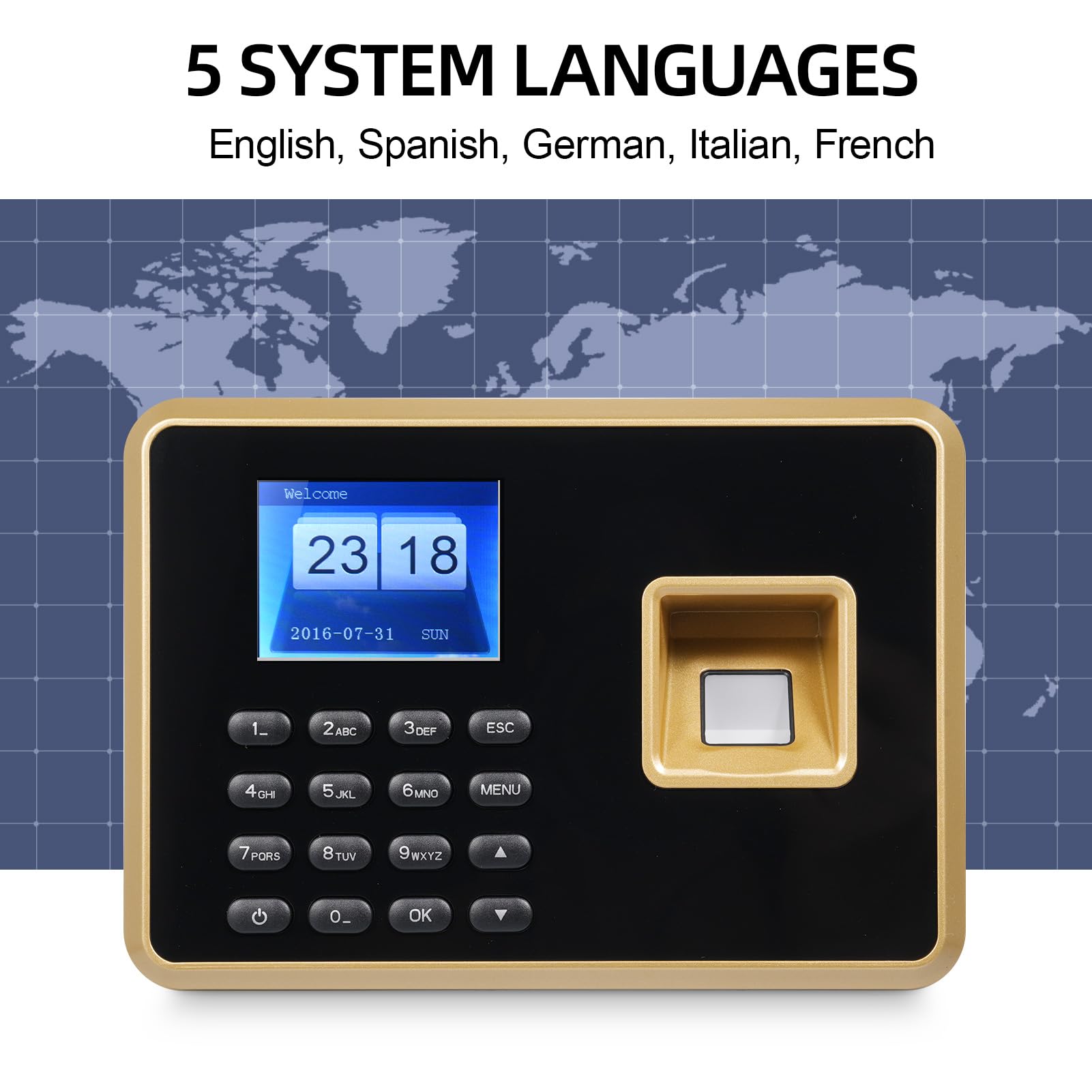 Bisofice A2 Rilevatore Presenze Dipendenti con Scansione impronte digitali e RFID Password, Timbratrice Presenze Prompt Vocale, Timbracartellini Display da 2,4", Italiano
