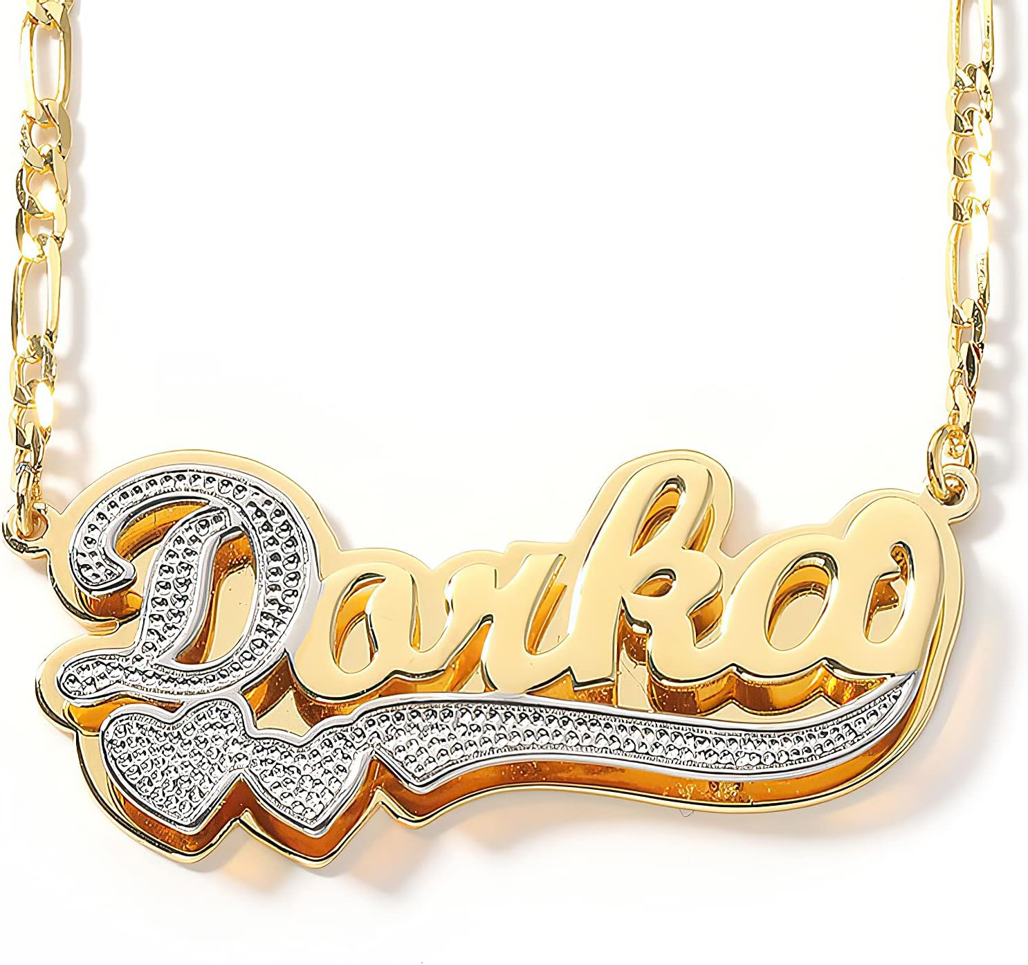 DrawelryTwo Tone Customized Name Necklace Personalized 18K Gold Plate Double Plated Heart Made Letter Nameplate Pendant Necklace Valentine's Jewelry Gifts for Women Men