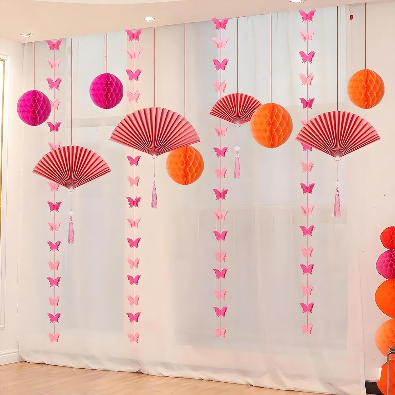 Paper Honeycomb Balls Decorations - 12 Pack Hanging Tissue Pom Poms for Weddings, Birthdays, Home Party Decor (Rose red Light Pink Orange) image 4