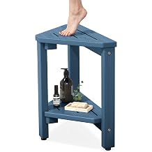 SERWALL 15" Shower Foot Rest for Shaving Legs, Waterproof Corner Shower Stool for Inside Shower, HDPE Shower Bench with Storage Shelf, Load 360Lbs, Indoor/Outdoor Use, Navy