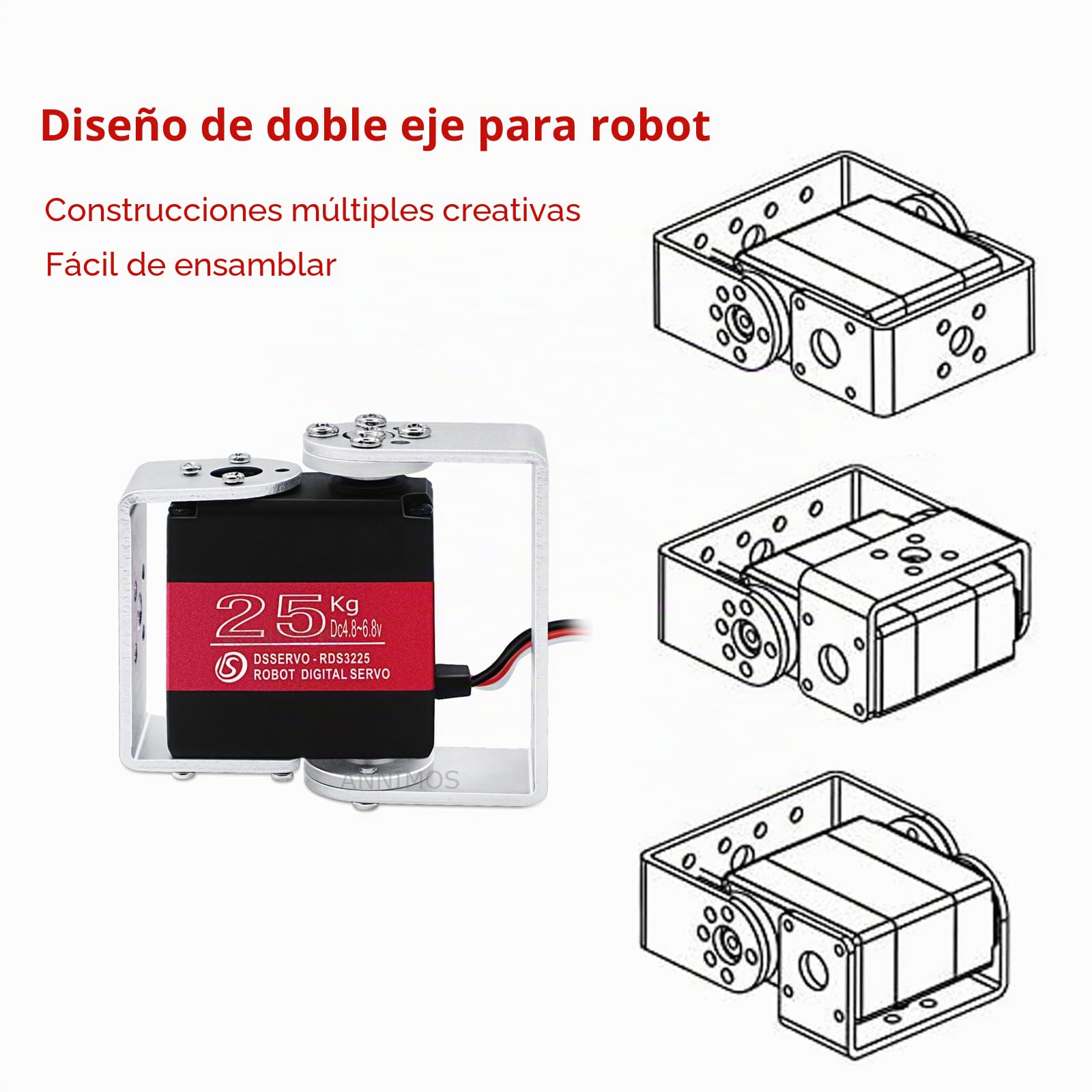 25KG Robot Servo Motor Alto Par Engranaje de Metal Completo Servos de dirección Digital con Soportes de Montaje