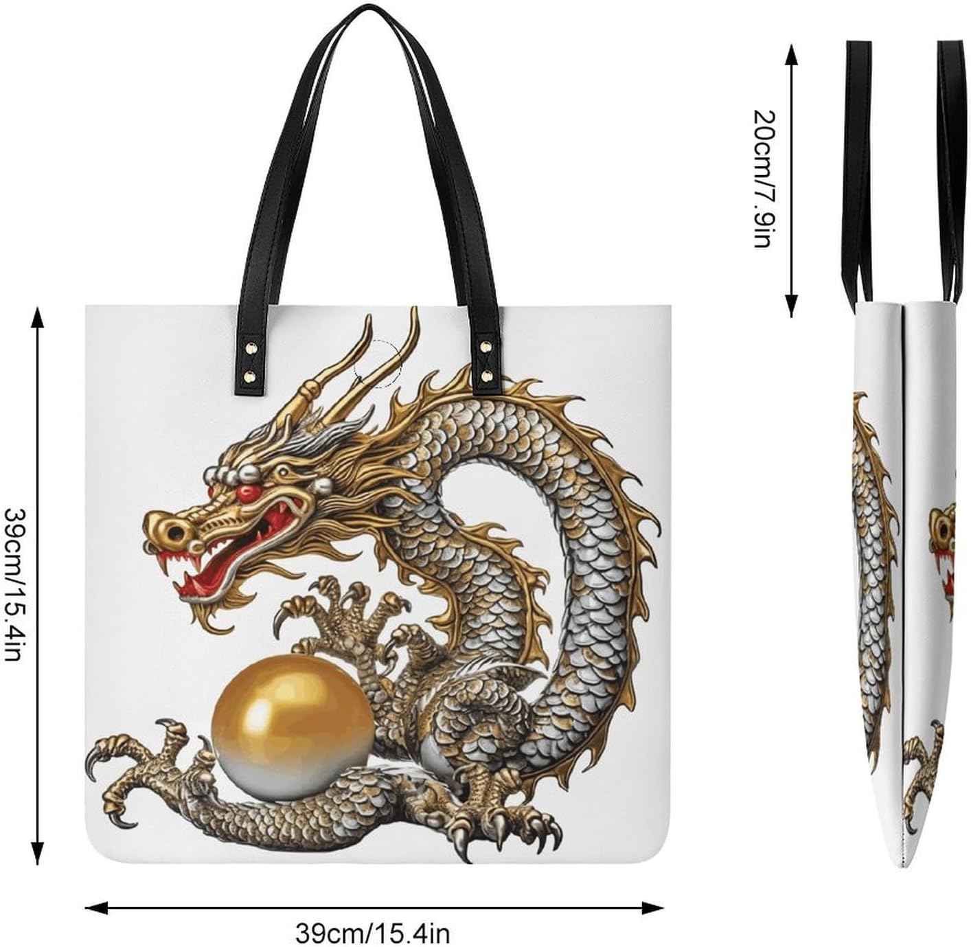 Chinese Dragon with Pearl Tote Bag with Magnetic Buckle Reusable Grocery Bags Lightweight Cross Body Handbag for Daily Essentials