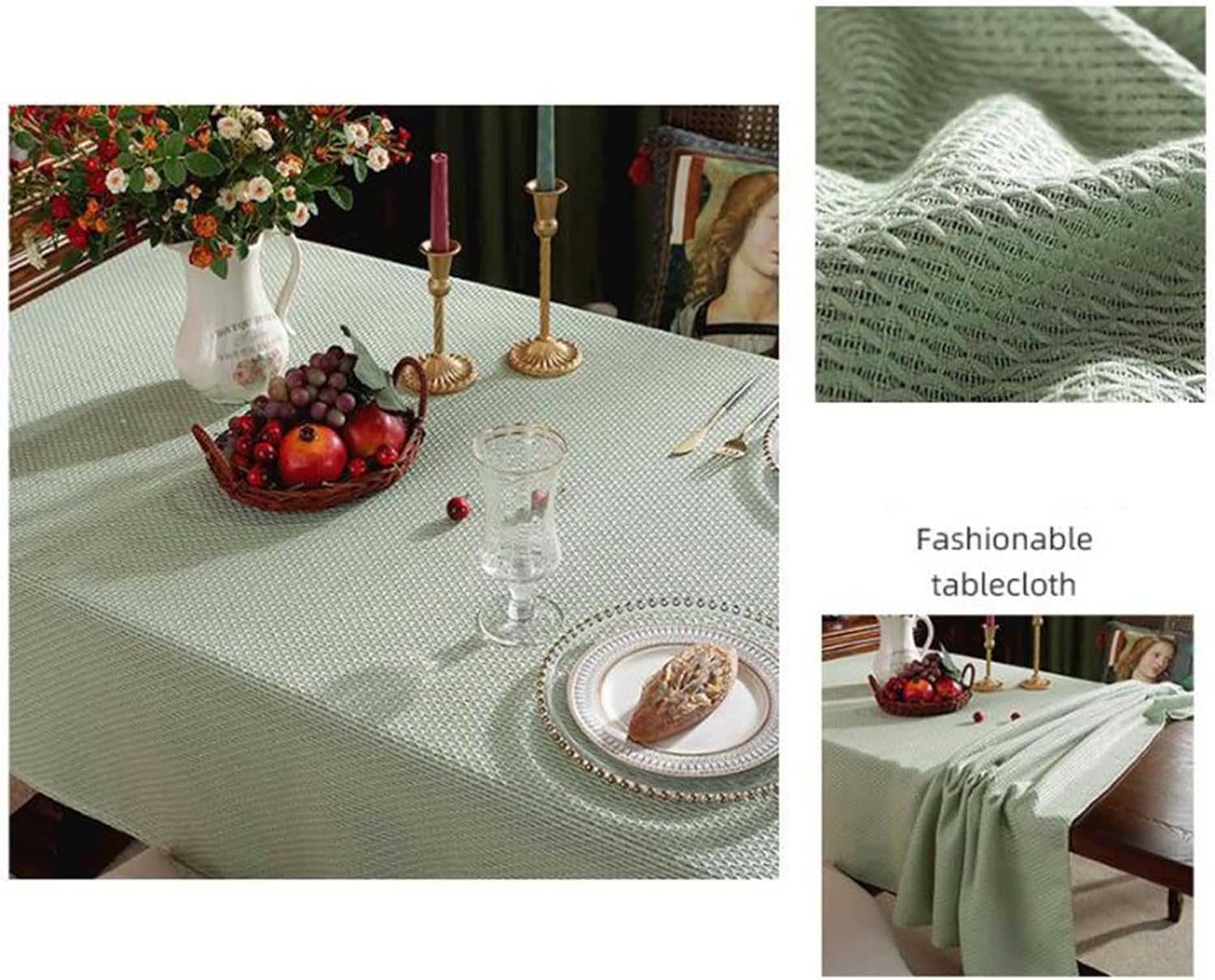 Cloth Tablecloth for Square Table 43 W x 43 L,Bedside Table Covers Light Green Solid Color Cotton Linen Living Room Table Cloth