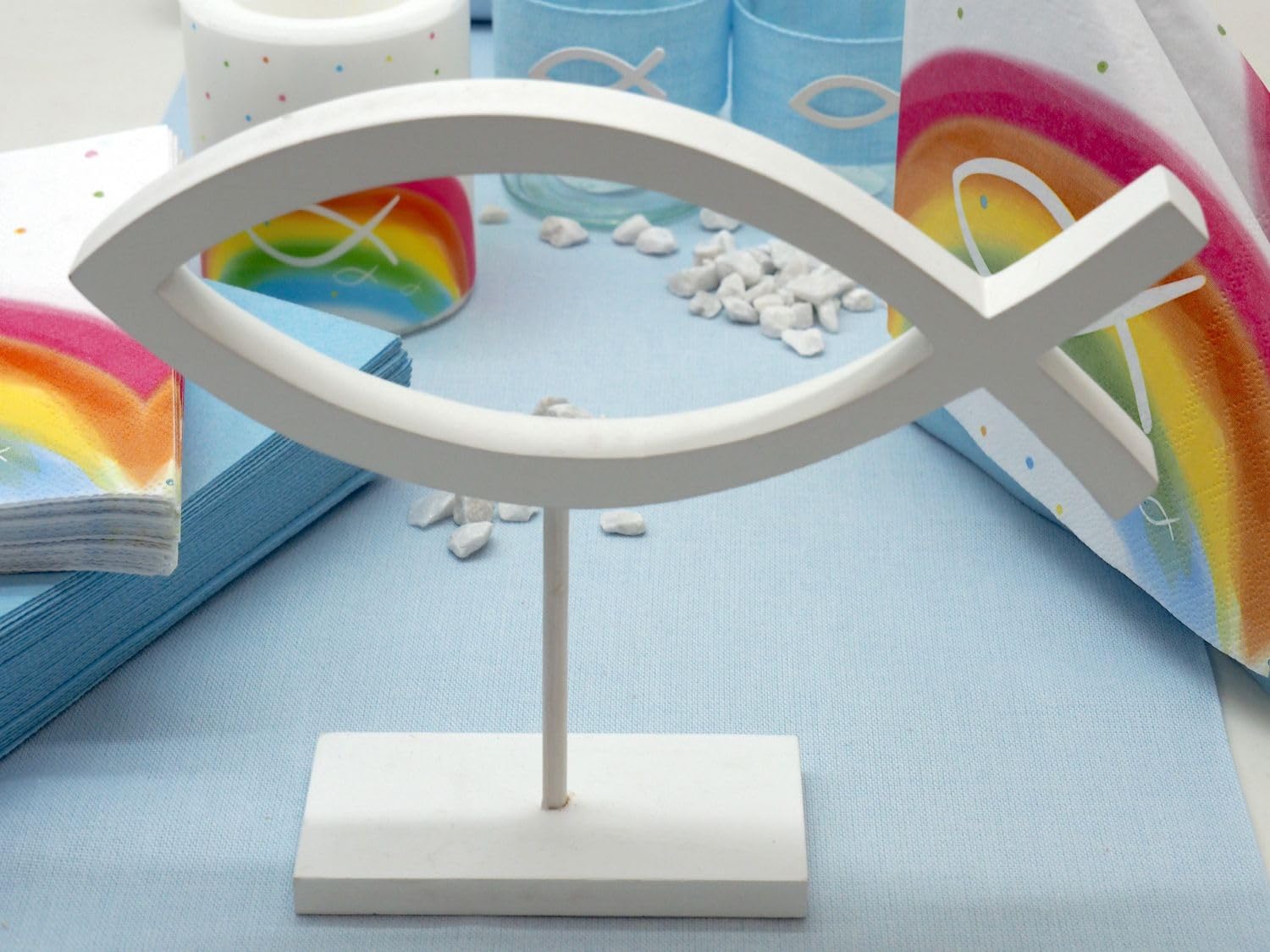 ZauberDeko Kommunion Konfirmation Deko Tischdeko Regenbogen Bunt Fisch Set 20 Personen