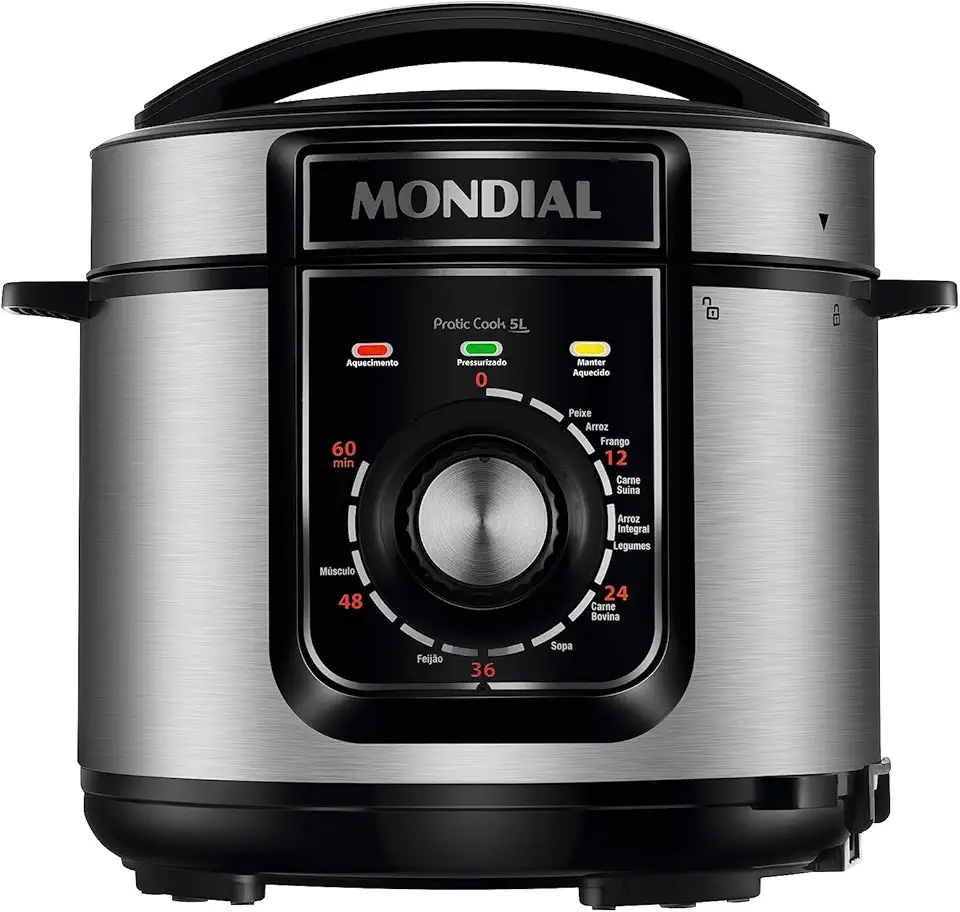 MONDIAL Panela de Pressão Elétrica, Pratic Cook 5L, 110V, Preto, 5L, 900W - PE-48-5L-I