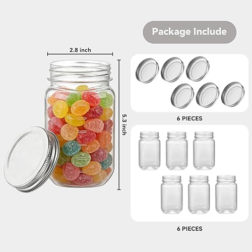 Vista 4 de novelinks Tarros de plástico con tapas de 16 onzas, tarros transparentes de 16 onzas con tapas, herméticos y a prueba de fugas, reutilizables