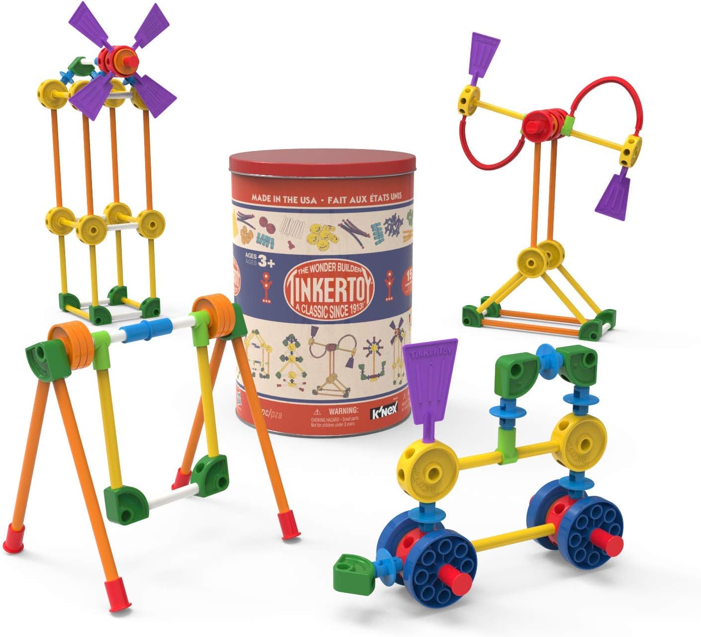 Tinkertoy Classic Retro Tub 1913 Packaging 100 Plastic Pieces