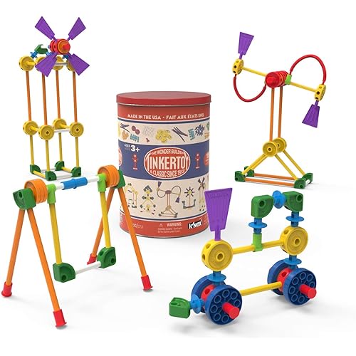 TINKERTOY - Retro Building Tin - 100 Parts - Collectible, Nostalgic Construction Toy, Great for Kids, Toddlers, Boys, Girls, Ages 3+