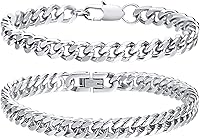 VNOX 2PCS Cuban Link Chain Bracelet Set for Men Women - 316L Stainless Steel Curb Chain, 6.5-9 Inch Sizes, Rustproof & Stackable