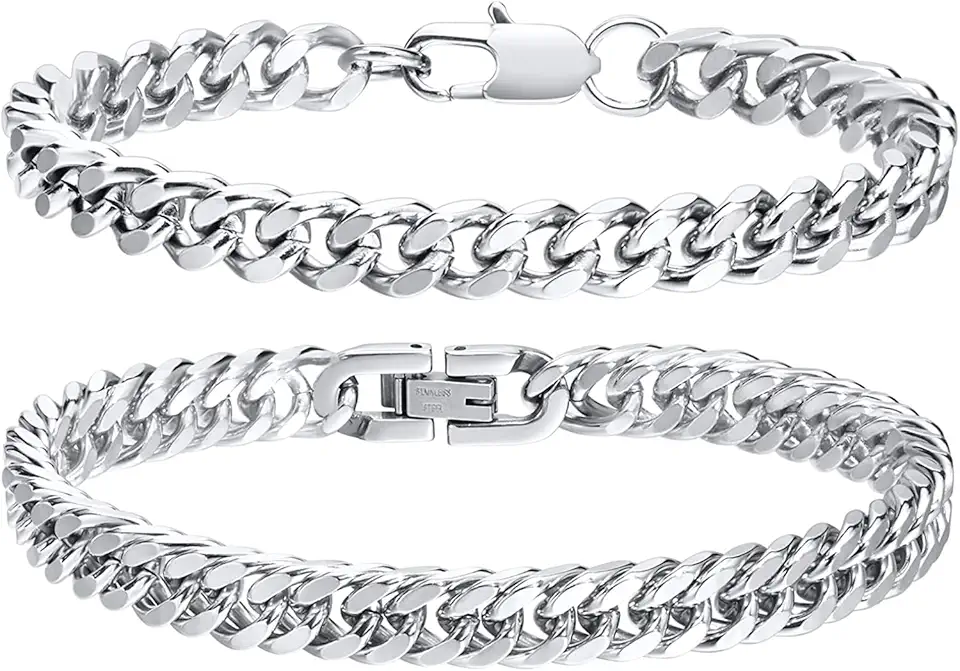 VNOX 2 Pcs Chain Bracelet for Men Women - Sturdy Stainless Steel Curb Width Cuban Link Chain Bracelet Set for Men Women,6.5/7/7.4/8.2/9 Inches