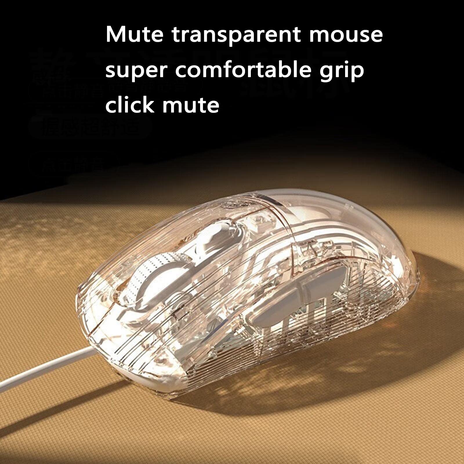 JUSHZ Bezprzewodowa mysz komputerowa do laptopa USB do gier, Bluetooth, ładowana, przewodowa mysz wskazująca, fotoelektryczna, przezroczysta, cicha, sześciobiegowa regulacja, Plug and Play, 2,4 GHz, 127 x 63 x 39 mm, A