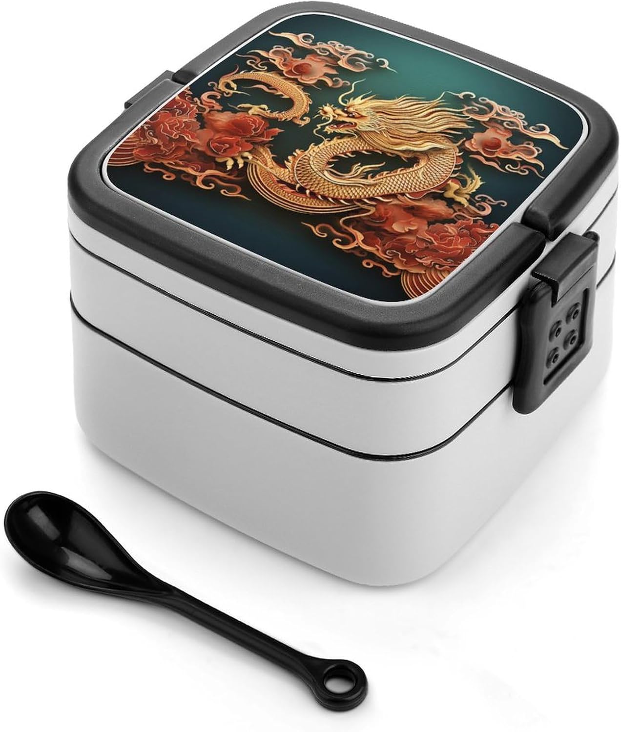 Adults Lunch Box Adult Bento Box Stackable Bento Box BPA-Free Dragon Chinese Background Lunch Box Food Container Ideal for Meal Prep, Work, And On The Go