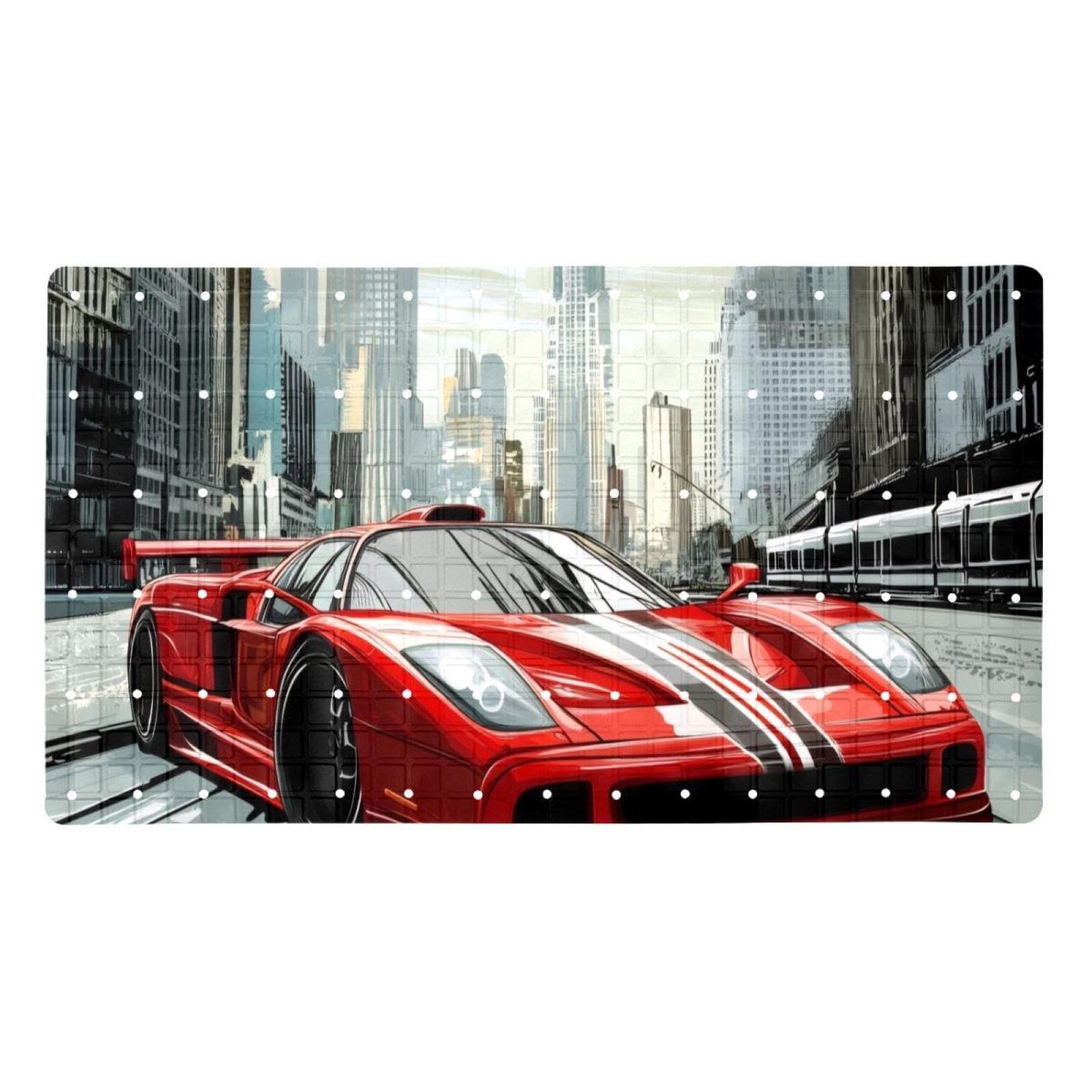 Cool Race Car Urban Street Tapis de bain antidérapant rectangulaire avec ventouses Lavable en machine 40 x 70 cm