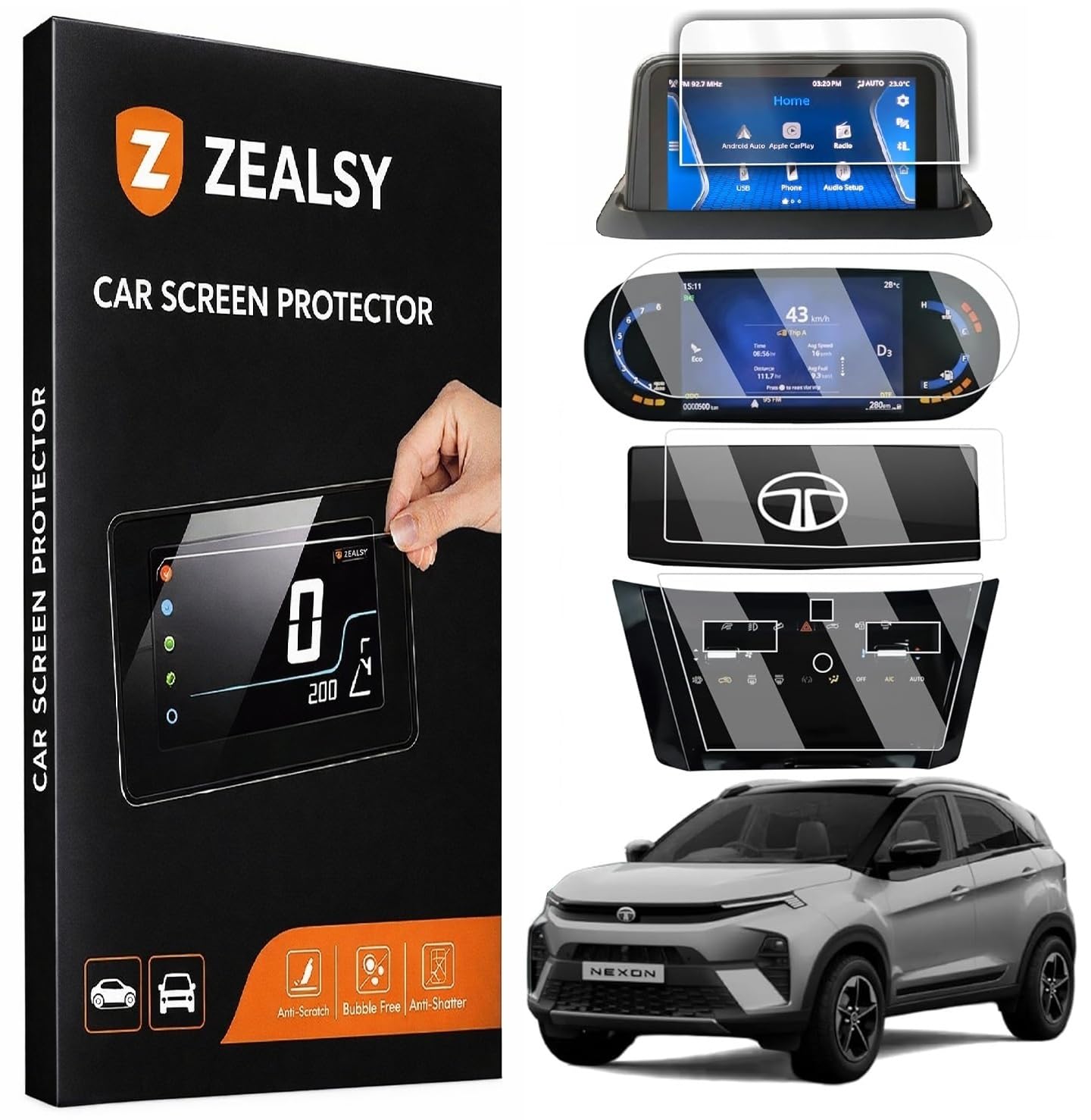 Tata Nexon EV Screen Guard | 7 Inch Infotainment Display / 7inch Instrument Cluster/Steering/AC Console CREATIVE PLUS | 2025-2026 Facelift Protector (7 Inch Pack Of 4)-image-30