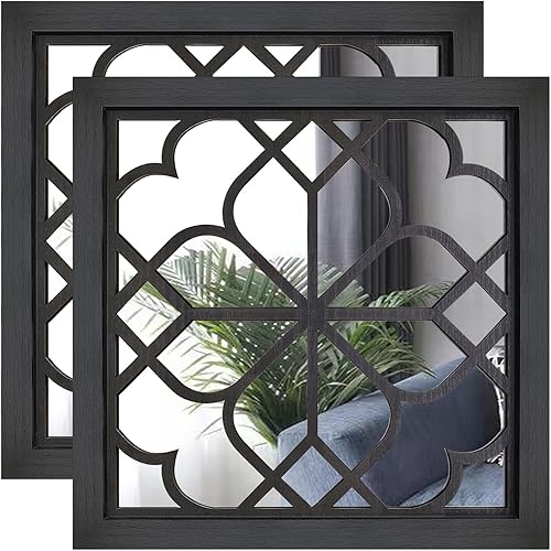 Wocred 2 PCS Square Wall Mirror,Gorgeous Rustic Farmhouse Accent Mirror,Black Entry Mirror for Bathroom Renovation,Bedrooms,Living Rooms and More(16”x16”)