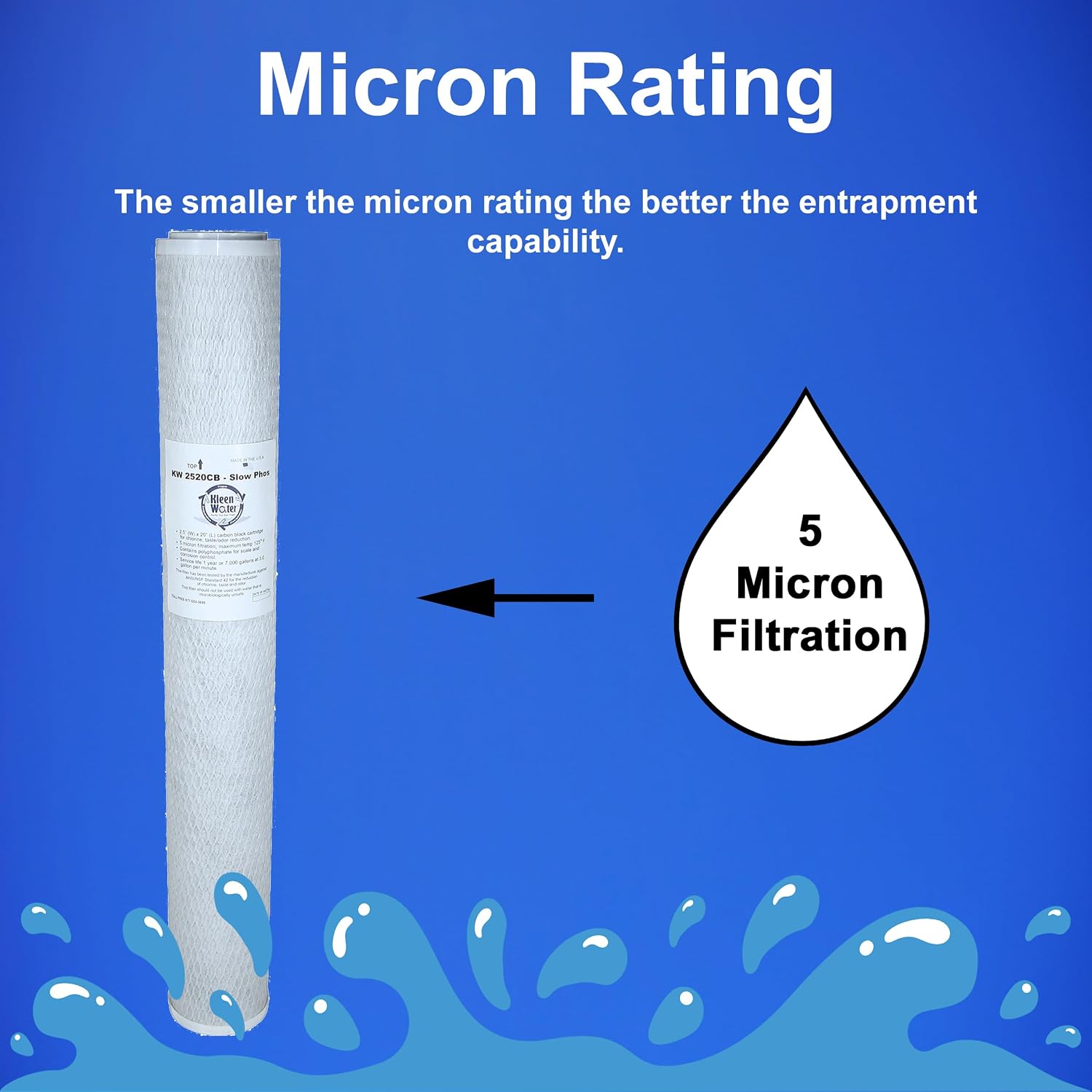 KleenWater KW2520CB-SlowPhos 2.5" x 20" Filter Compatible with Aquios RCFS220, Replacement Carbon Block Water Filter Cartridge, Set of 4