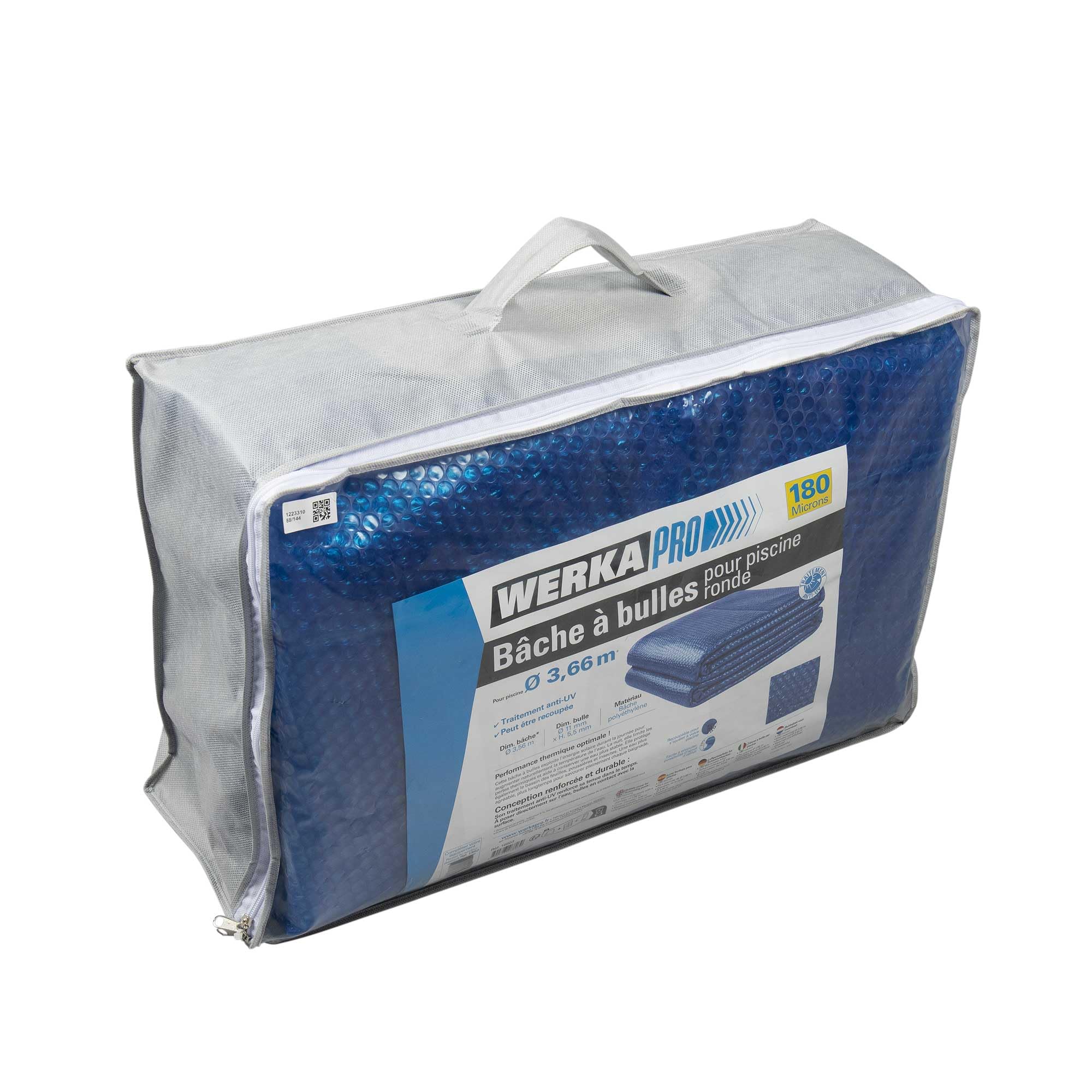 WERKA PRO Bâche à Bulles Ronde Polyéthylène 180 Microns - Traitement Anti-UV - Ø 3,56 m pour Bassin Ø 3,66 m - Bleu - Chauffage Solaire Économique Eau Piscine