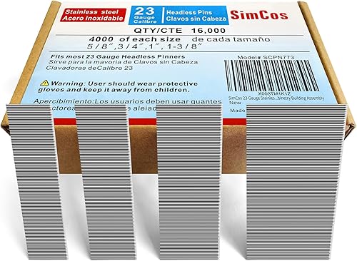 Miniatura 6 de Clavos de acero inoxidable de calibre 23 (58 pulgadas, 34 pulgadas, 1 pulgada, 1-38 pulgadas), varios 4 tamaños para clavos neumáticos o eléctricos