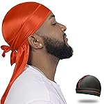 ForceWave Silky Durag for Men Wave Cap Satin Dorag for Men Women 360 Wave (Orange)