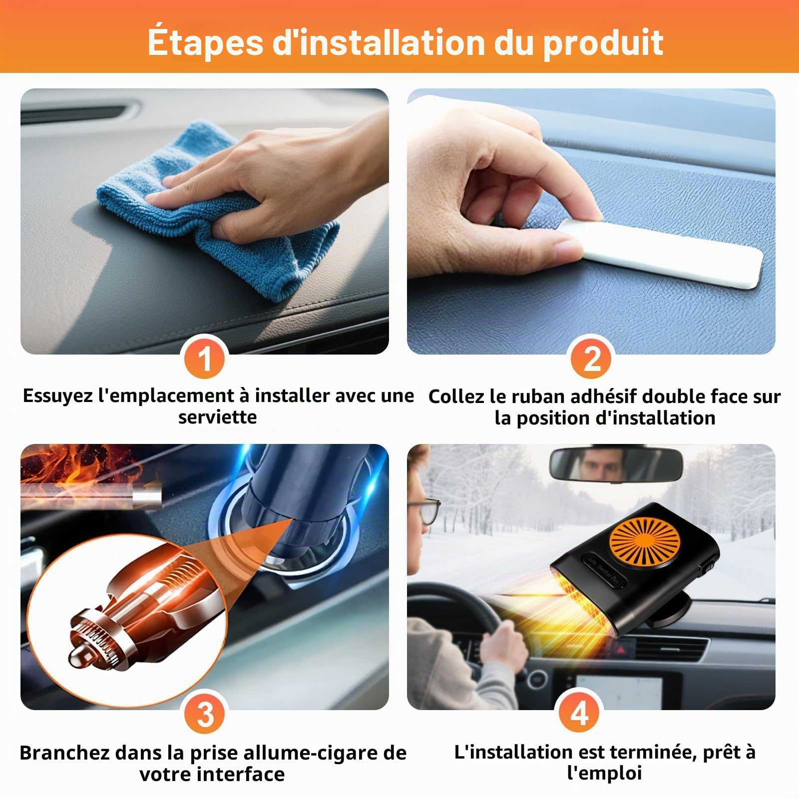 Chauffage de Voiture, 12V 200W Mise à Niveau Portable 2 en 1 Chauffage électrique et Froid, dégivreur avec fiches dans l'allume-Cigare, dégivreur Rapide avec dégivreur Rotatif à 360 °