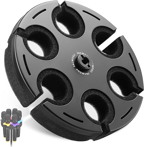 Facmogu Soporte para micrófonos múltiples, soporte de aluminio para micrófono con capacidad para hasta 6 micrófonos para organizador y pantalla,