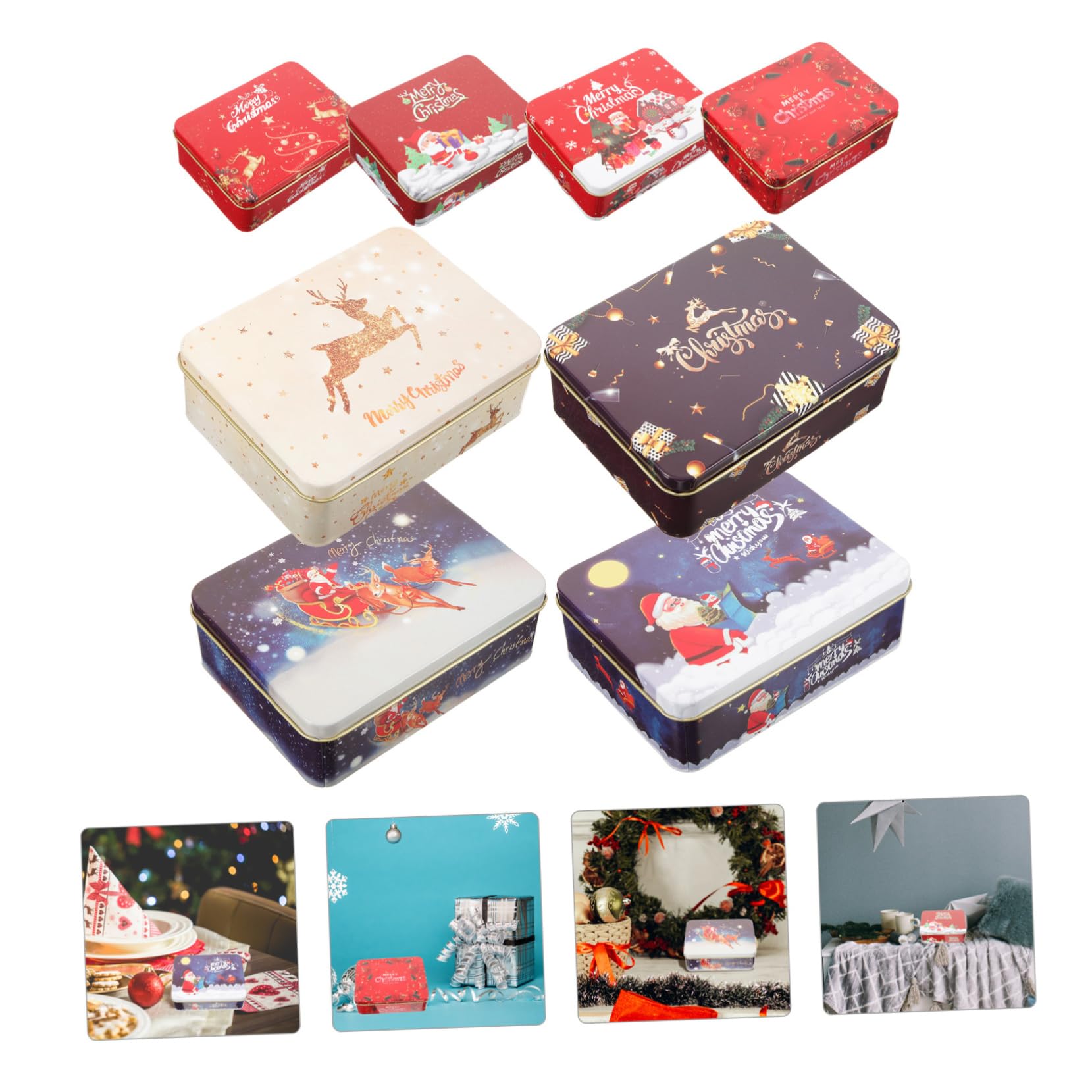 Mipcase 8 Teiliges Kleine Blechdosen mit Deckel Weihnachtskarton Metallboxen für Geschenke Kekse Karten Festliche Aufbewahrung Stabile Vorratsdose mit Weihnachtlichem Design