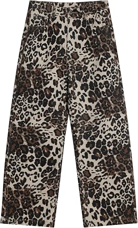 Aelfric Eden Jeans for Women High Waist Leopard Print Jeans Cheetah Pants Straight Leg Unisex Sizing