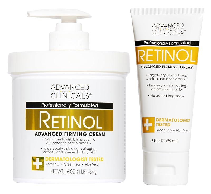 Loção corporal e hidratante facial Advanced Clinicals com retinol, com tamanho para viagem