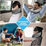 Cirorld Oreiller de voyage gonflable pour avions, Oreil de voyage compact avec masque à yeux et bouchons d'oreilles, oreillers de voyage de soutien de cou léger pour vol long, voyage sur route, gris