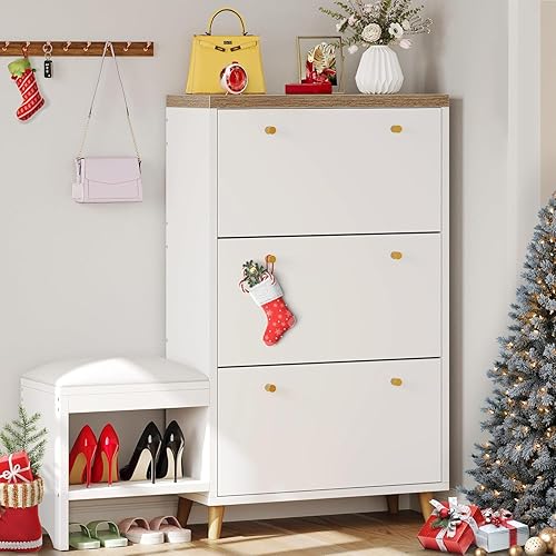Miniatura 9 de YITAHOME Zapatero con 3 cajones abatibles, moderno armario de almacenamiento de zapatos con banco de zapatos para entrada, organizador de