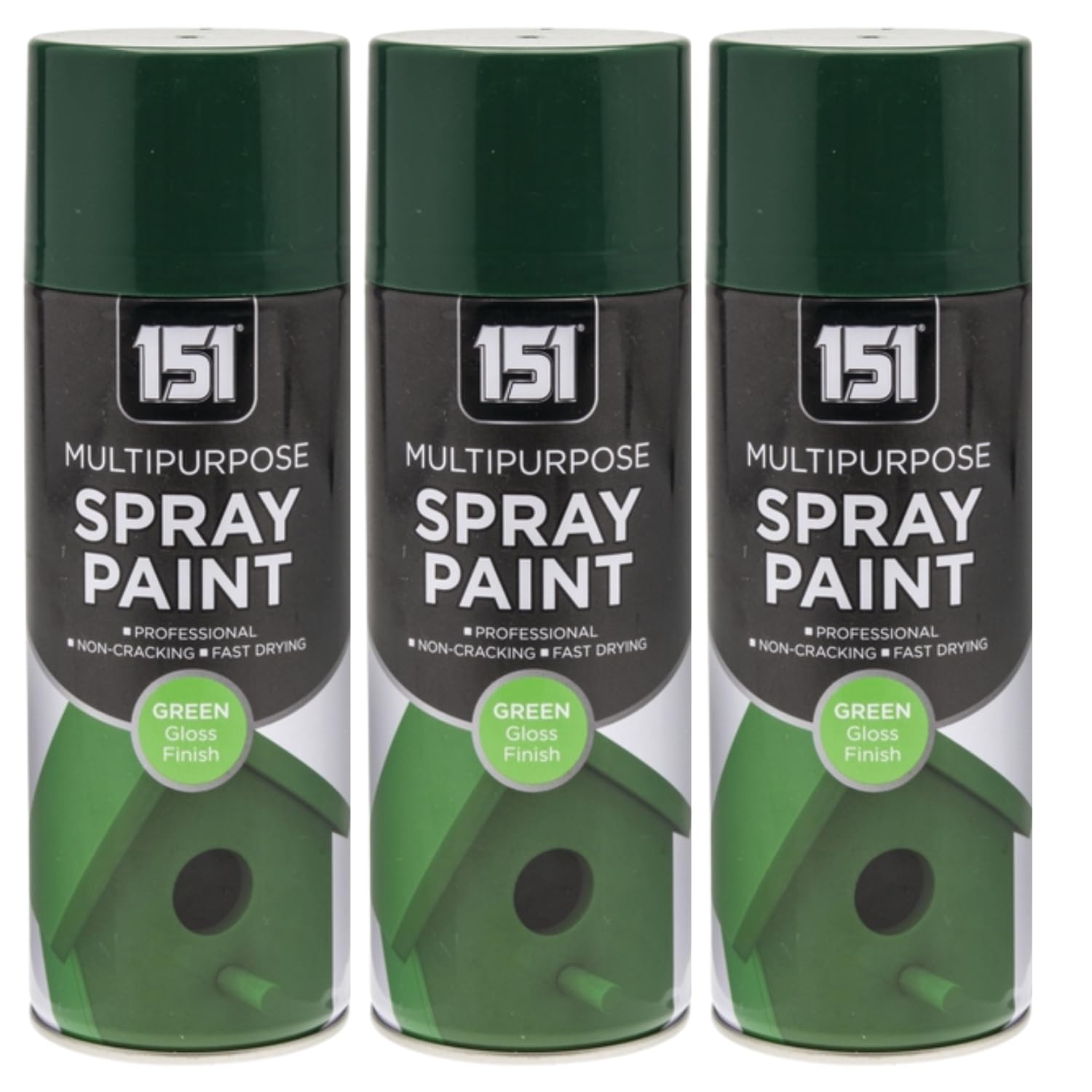 151 Green Gloss Multi-Purpose Aerosol Spray Paint 400ml (3 Pack)