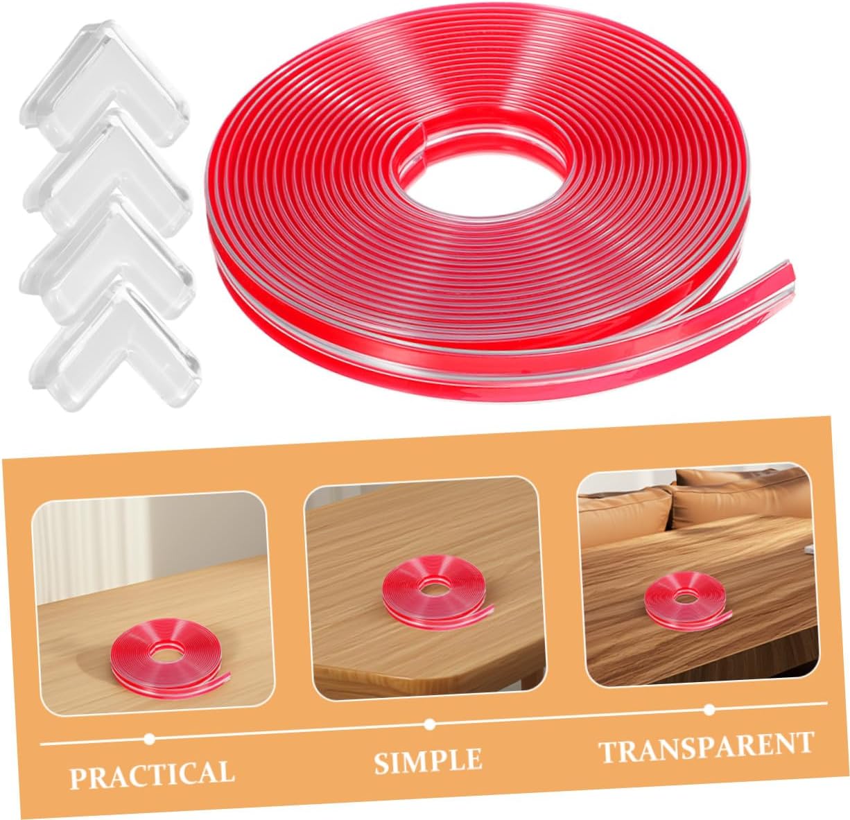 CALLARON Childproofing Corner Guards Edge Protector Strip with 5m Soft Bumpers and 4 Self-Adhesive Corner Guards for Furniture Table Safety at Home