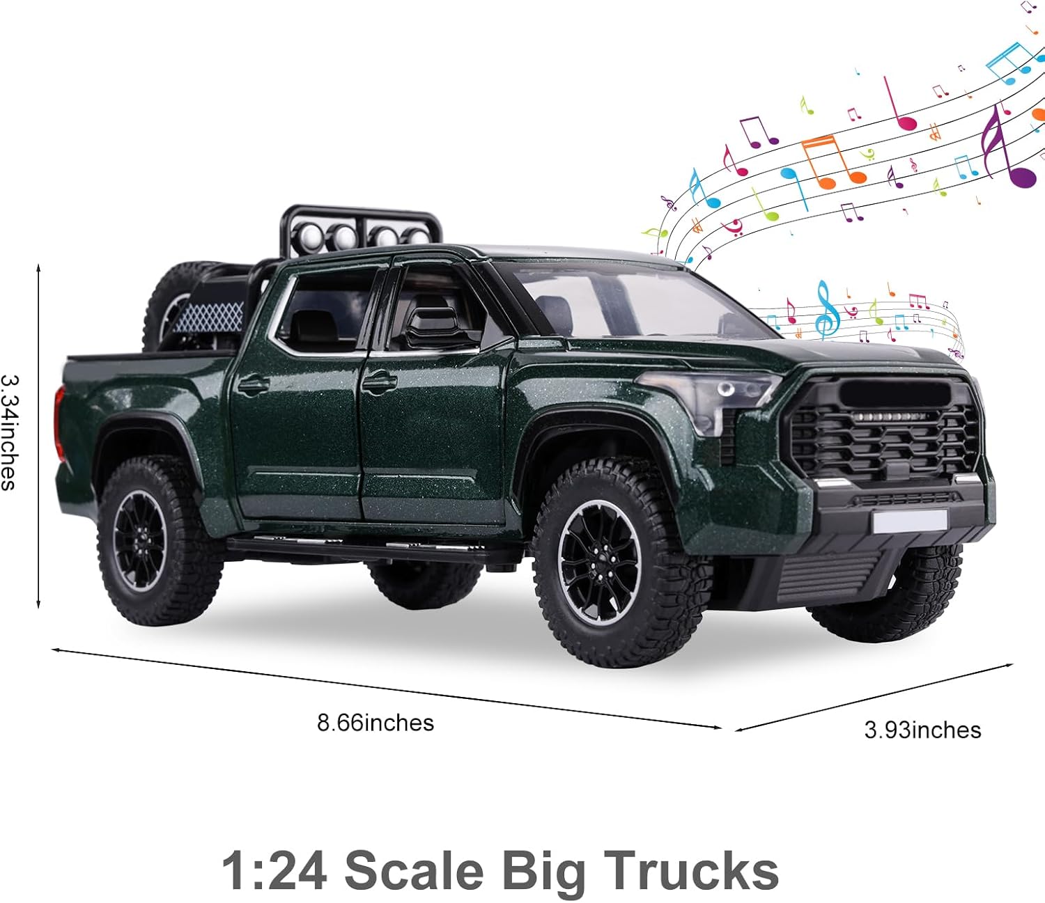 SASBSC Truck Toys for 3 4 5 6 7 Year Old Boys Off-Road Pickup Toy Trucks for Boys Age 3-5 Diecast Metal Trucks with Light and Sound Pull Back Toy Cars Birthday Gift for Kids Green