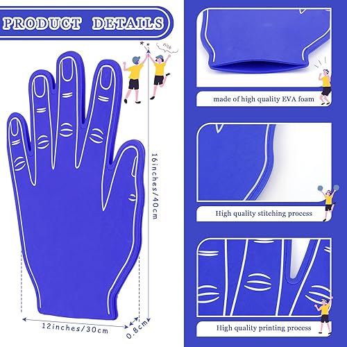 Miniatura 2 de Sotiff 3 piezas de espuma gigante de 16 pulgadas de altura de cinco dedos de espuma para porristas, ventilador de espuma para dedos, pompón de mano