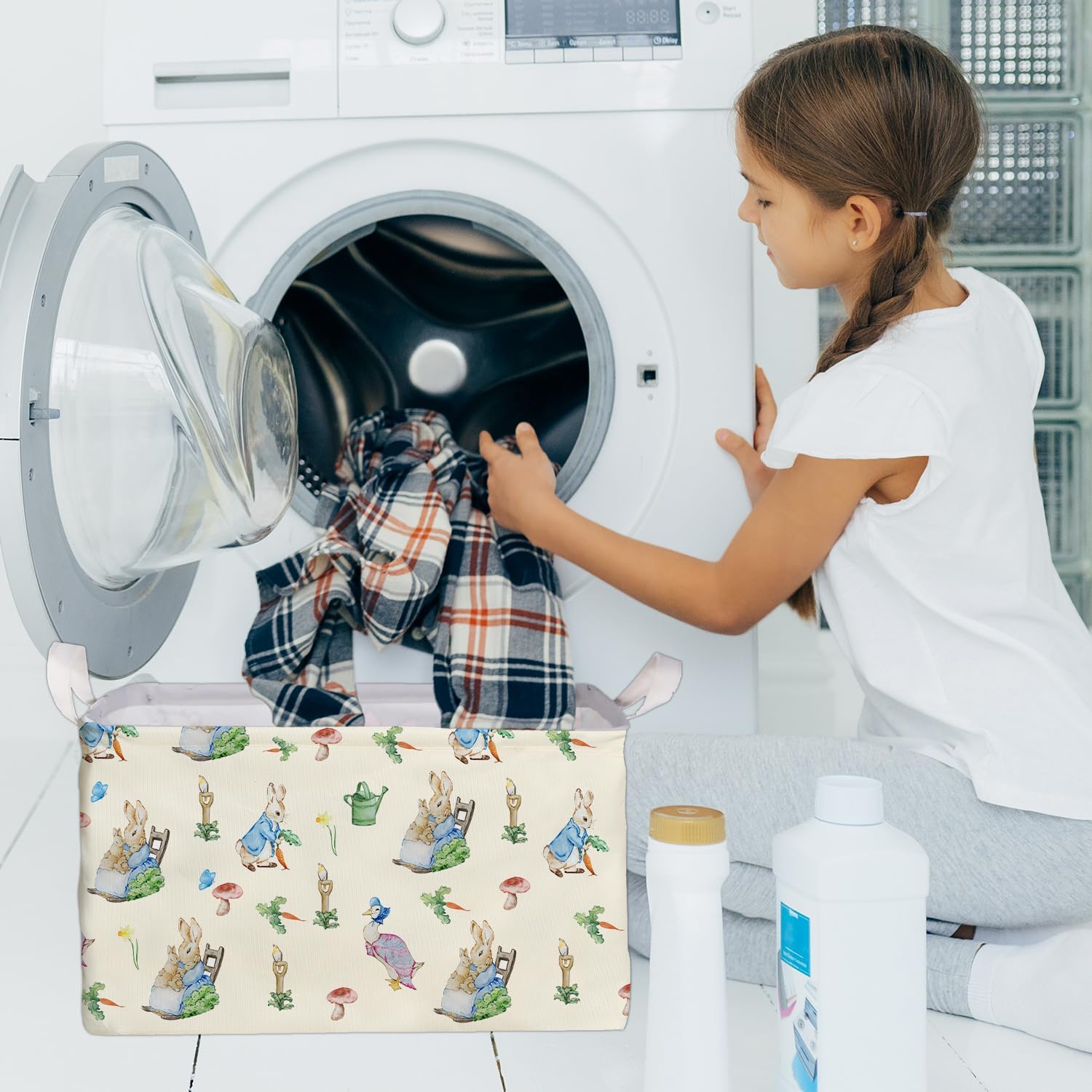 Rabbit Foldable Handle Storage Basket, Waterproof Organizer for Nursery, Bunny Square Toys Bin, Rectangular Book Box, Versatile Clothes Container, Gift Hamper for Girls and Boys Home Decor - Image 6