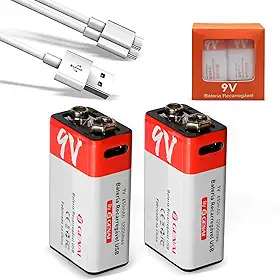 Bateria 9v Bateria Recarregável 9v Pilha Recarregavel para Casa,Tipo-C, Kit 2 Bateria para Microfones sem Fio